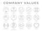 Business Company Core Values Round Outline Icon Set. Innovation, Stability, Security, Reliability, Legal and Sensitivity, Trust,