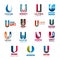 Business company font alphabet letter U icons