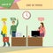 Business company roles situation infographics with accountant, programmer and web designer at the end of the day at work