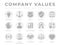 Business Company Values Gray Light Icon Set. Innovation, Stability, Security, Reliability, Legal, Sensitivity, Trust, High