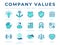 Business Company Values icon Set. Innovation, Stability, Security, Reliability, Legal, Sensitivity, Trust, High Standard, Quality