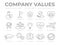 Business Company Values Outline Icon Set. Integrity, Leadership, Boldness, Value, Respect, Quality, Teamwork, Positivity, Passion