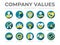 Business Company Values Round Color Icon Set. Integrity, Leadership, Boldness, Value, Respect, Quality, Teamwork, Positivity,