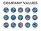 Business Company Values Round Outline Color Icon Set. Integrity, Leadership, Boldness, Value, Creativity, Sensitivity, Trust,