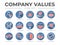 Business Company Values Round Outline Color Icon Set. Integrity, Leadership, Boldness, Value, Respect, Quality, Teamwork,