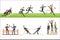 Business Competition Set Of Illustrations With Businessman Running And Competing In Sports