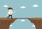 Business concept, Blindfolded businessman is walking to the cliff.