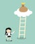 Business concept, Business woman going to climb the ladder for get a bag of money. Vector illustration.