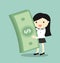 Business concept, Business woman is holding money and feeling happy.