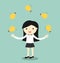 Business concept, business woman juggling many light bulbs. Vector illustrator.