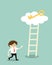 Business concept, Businessman going to climb the ladder for get a golden key. Vector illustration.