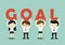 Business concept, Businessmen and business women holding \'GOAL\' letters, Goal and teamwork concept. Vector illustration.