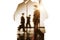 Business concept. Businesspeople silhouettes. Double exposure.