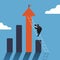 Business concept design Arab businesswoman climbing on infographic column with ladder. Step grow business. Improvement or