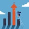 Business concept design businesswoman climbing on infographic column with ladder. Step grow business. Improvement or development