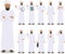 Business concept. Detailed illustration of muslim or indian businessman standing in different positions in flat style isolated on
