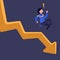 Business concept flat style of businessman fall down chart. Male manager bankrupt falling down from arrow. Economic failure