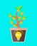 Business concept idea is profitable. lightbulb idea sign in a pot with money tree. Idea make money. Vector flat cartoon