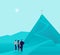 Business concept illustration with business people team standing at mountain pic and watching on top.