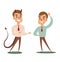 Business concept illustration of a businessman making a deal with devil.