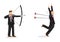 Business concept illustration of a businessman shooting arrows at another businessman, trying to eliminate him. Concept of