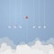 Business concept. Red paper leader airplane flying on blue sky