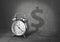 Business concept. Time - money. Clock cast shadow in form of money sign. 3d