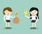 Business concept, Two business women give idea and money for exchange. Vector illustration.