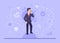 Business concept. Vector flat businessman stands on a stone and negotiates cooperation in order to develop the business and get