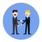 Business concept vector illustration in flat cartoon style. Business people shaking hands. Businessmen making a deal.