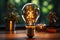Business concept - vintage bulb, wooden jigsaw Idea, teamwork
