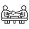 Business conversation line icon. Exchange, two businessman talk at desk symbol, outline style pictogram on white