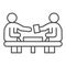 Business conversation thin line icon. Exchange, two businessman talk at desk symbol, outline style pictogram on white