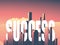 Business and corporate success symbol with urban cityscape, skyline in sunset. High rise skyscrapers and text between