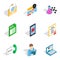 Business correspondence icons set, isometric style