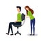 business couple seated in office chair