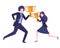 Business couple with trophies avatar character