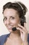 Business customer support operator woman smiling