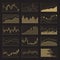 Business data financial charts. Stock analysis graphics on black background