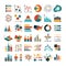 Business data graph and charts. Marketing statistics vector flat icons