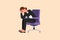 Business design drawing frustrated businesswoman holding head sitting alone on the chair at office. Regret on business mistake,