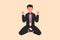Business design drawing happy businessman kneeling with both hands and yes gesture. Manager celebrating success of increasing
