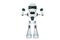 Business design drawing robot stands in strong pose. Robot with gestures two hand fist up. Humanoid robot cybernetic organism.