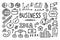 Business doodle vector set. Simple sketch outline marketing icons. Drawing element silhouette