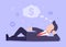 Business dreams concept. A man in a business suit lies and dreams of achieving success in business and getting a lot of money. Web