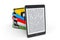 Business E-library concept. Tablet PC with books