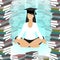 Business education. Woman Caucasian meditating in lotus position
