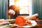 Business engineer working hard at his desk in apartment home building concept at construction site main office.