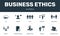 Business Ethics set icons collection. Includes simple elements such as CSR, Behavior, Trust, Principles and Morality