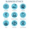 Business Ethics Solid Icon Set with Honesty, Integrity, Commitment, and Decision